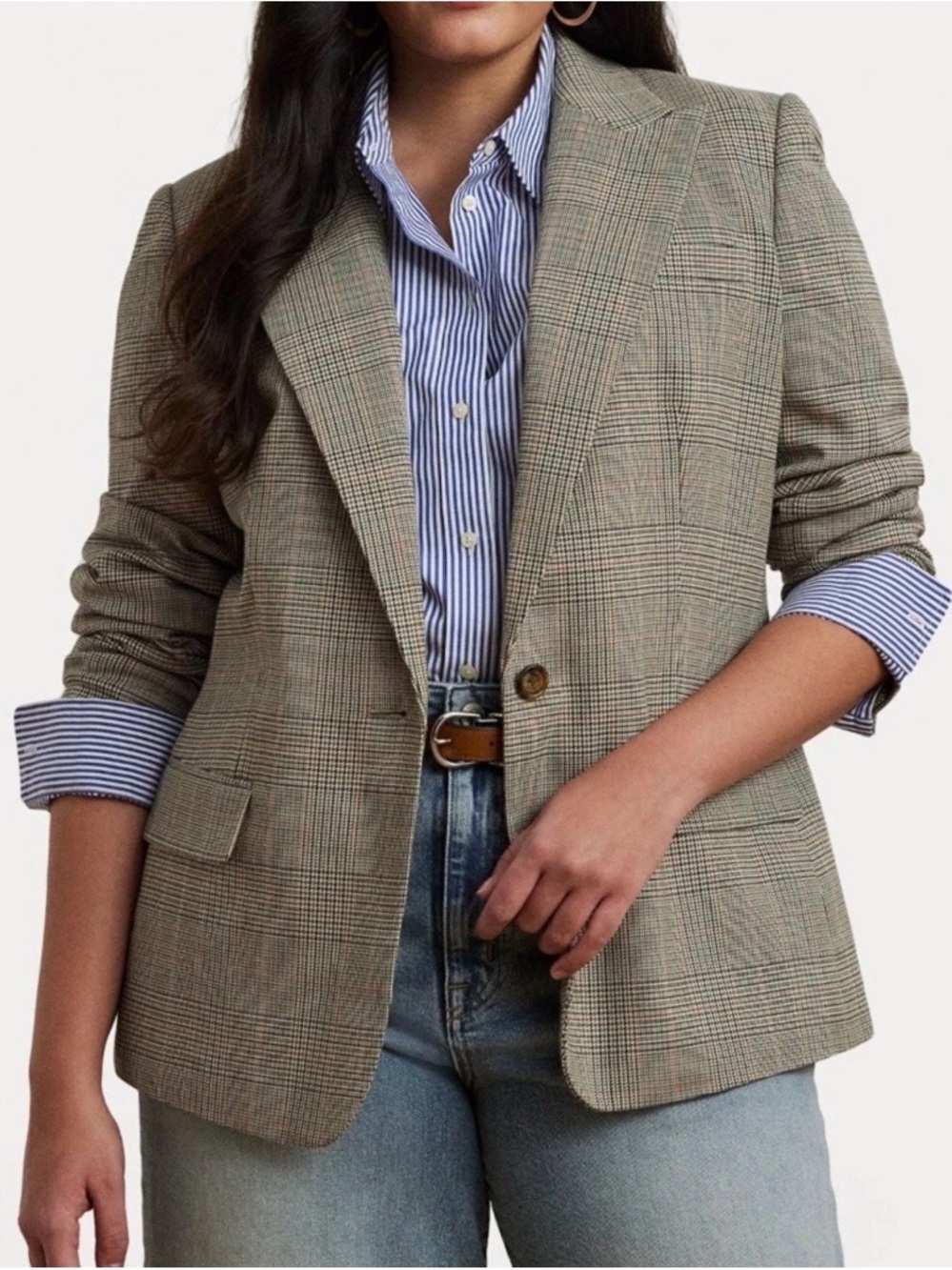 Lauren Ralph Lauren Women’s Plus Glen Plaid Cotton Blend Twill Blazer NWT